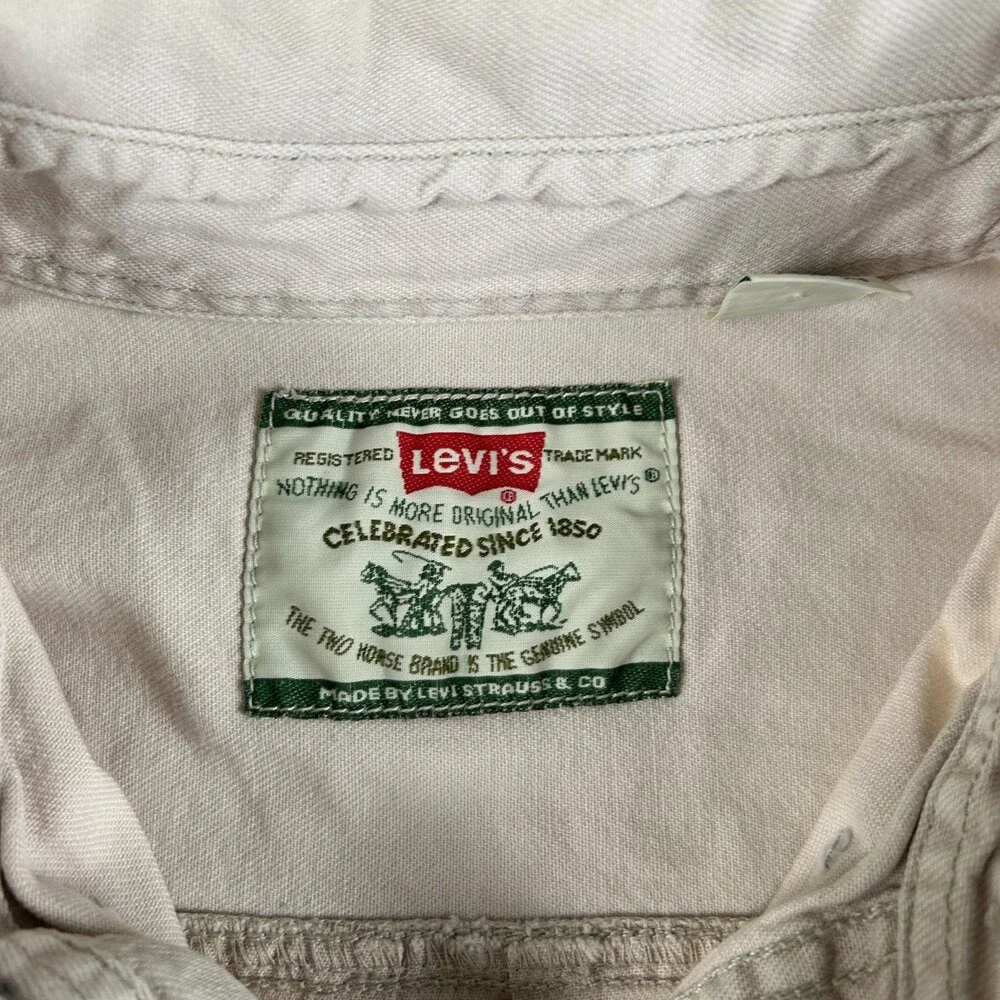 Vintage Levi's Shirt Mens Large Khaki Beige Button Down Long Sleeve Pocket